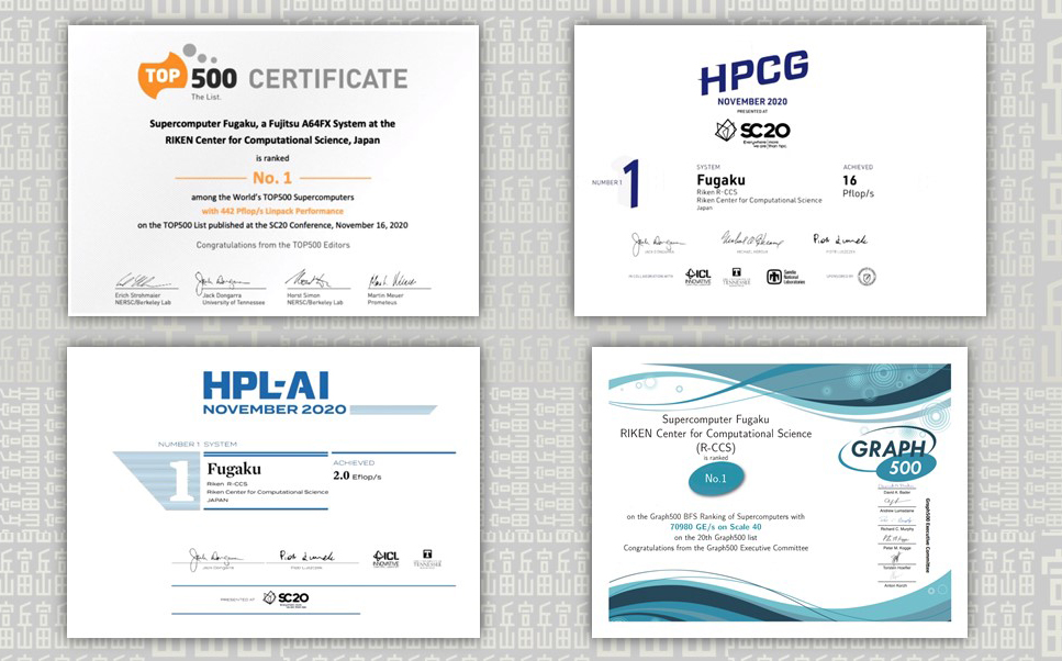 TOP500、HPCG、HPL-AI、Graph500賞状