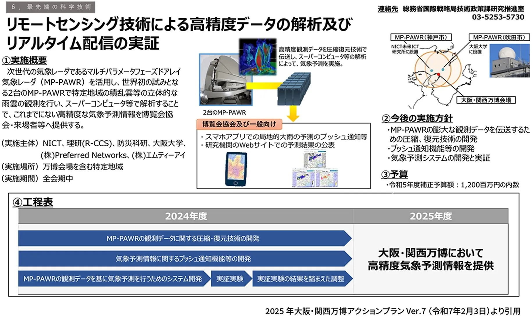 リモートセンシング技術による高精度データの解析及びリアルタイム配信の実証 2025年大阪・関西万博アクションプランVer.7(令和7年2月3日より引用)