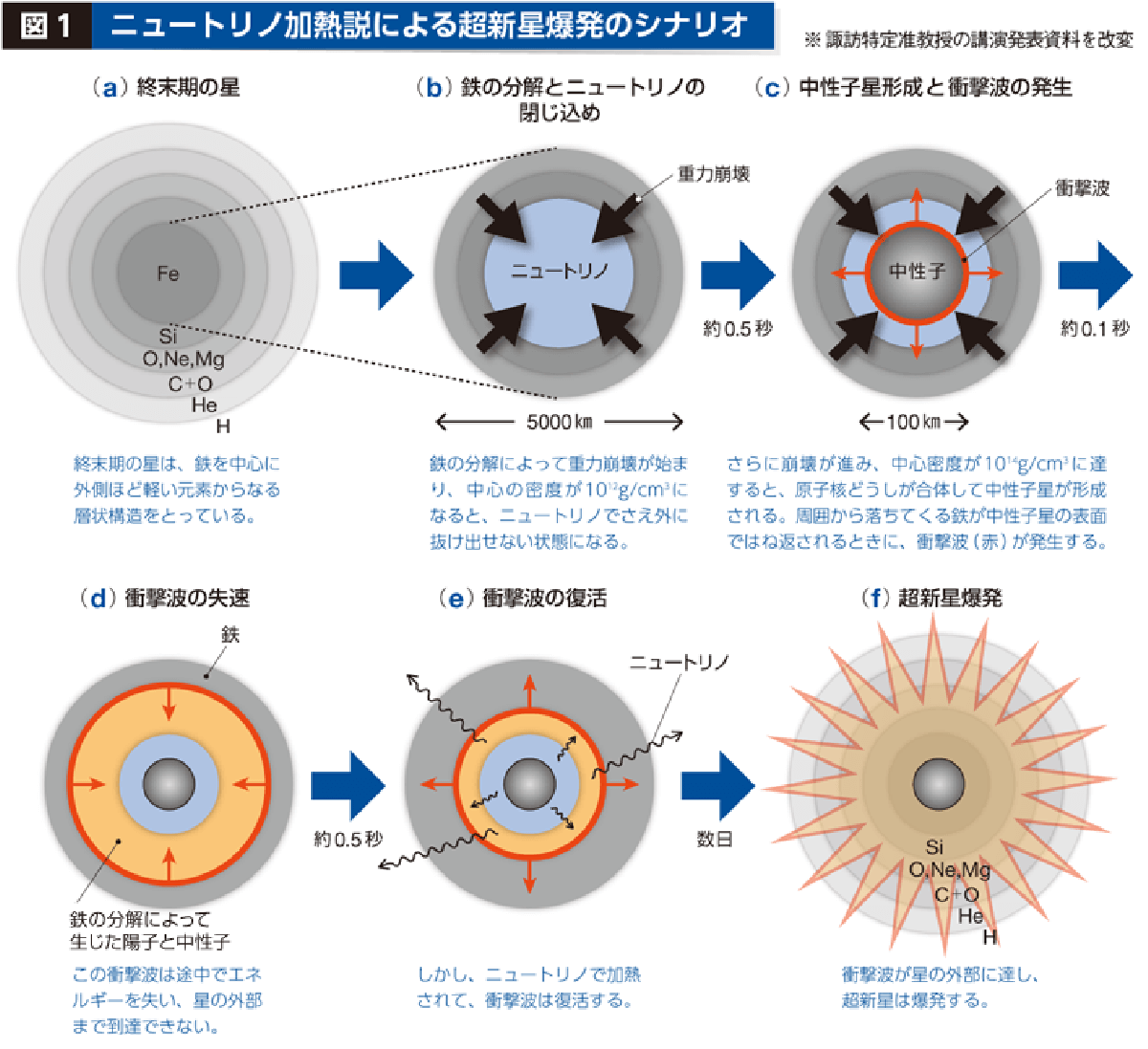 図1 ニュートリノ加熱説による超新星爆発のシナリオ