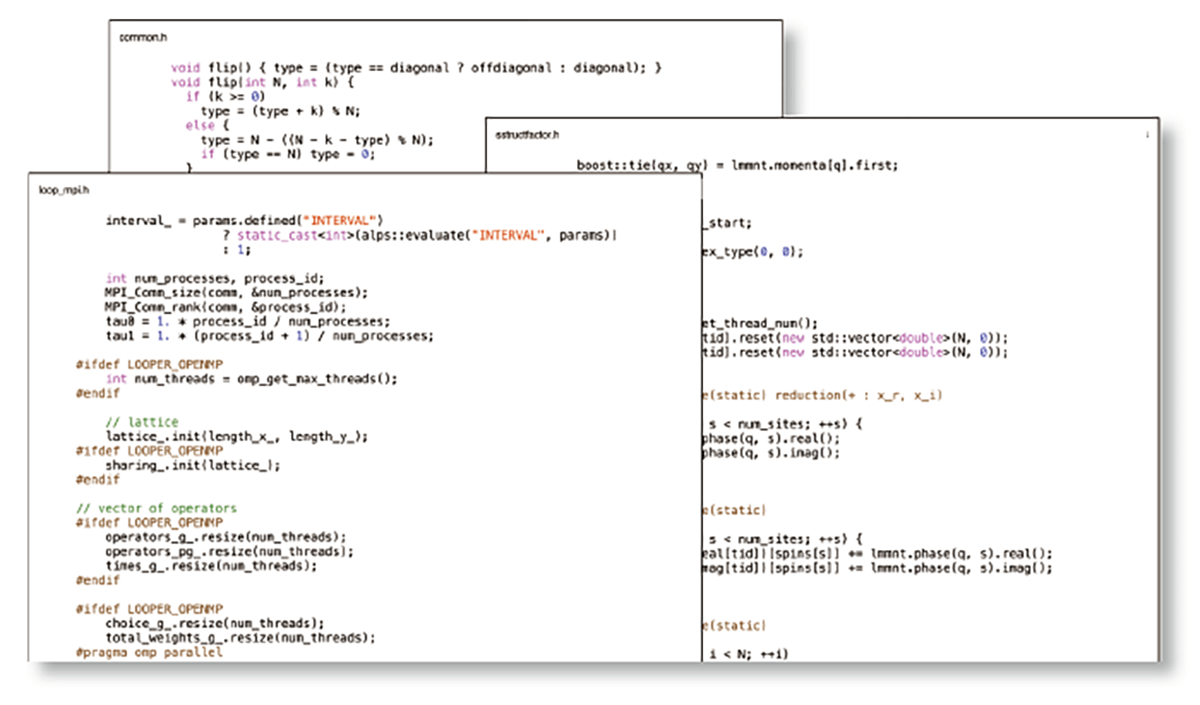 図３　脱閉じ込め量子臨界現象を検証するための計算プログラムの一部（ALPS/looperをベースに開発）