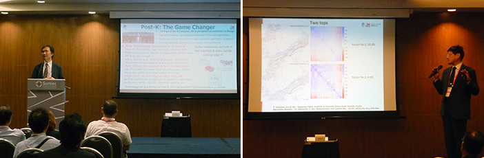 写真：Supercomputing Asia 2019の「シンガポール-日本セッション」で講演する松岡センター長、伊藤チームリーダー