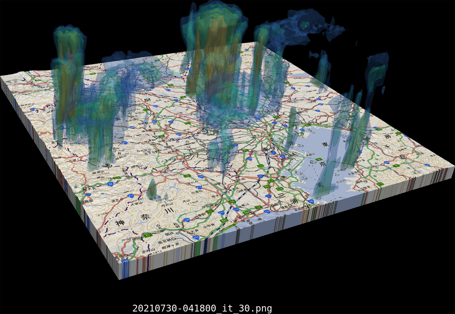 Bird's-eye view of 15-minute forecast rain distributions